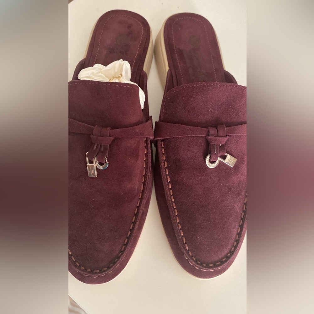 Burgundy Suede Loafers with Metal Accents